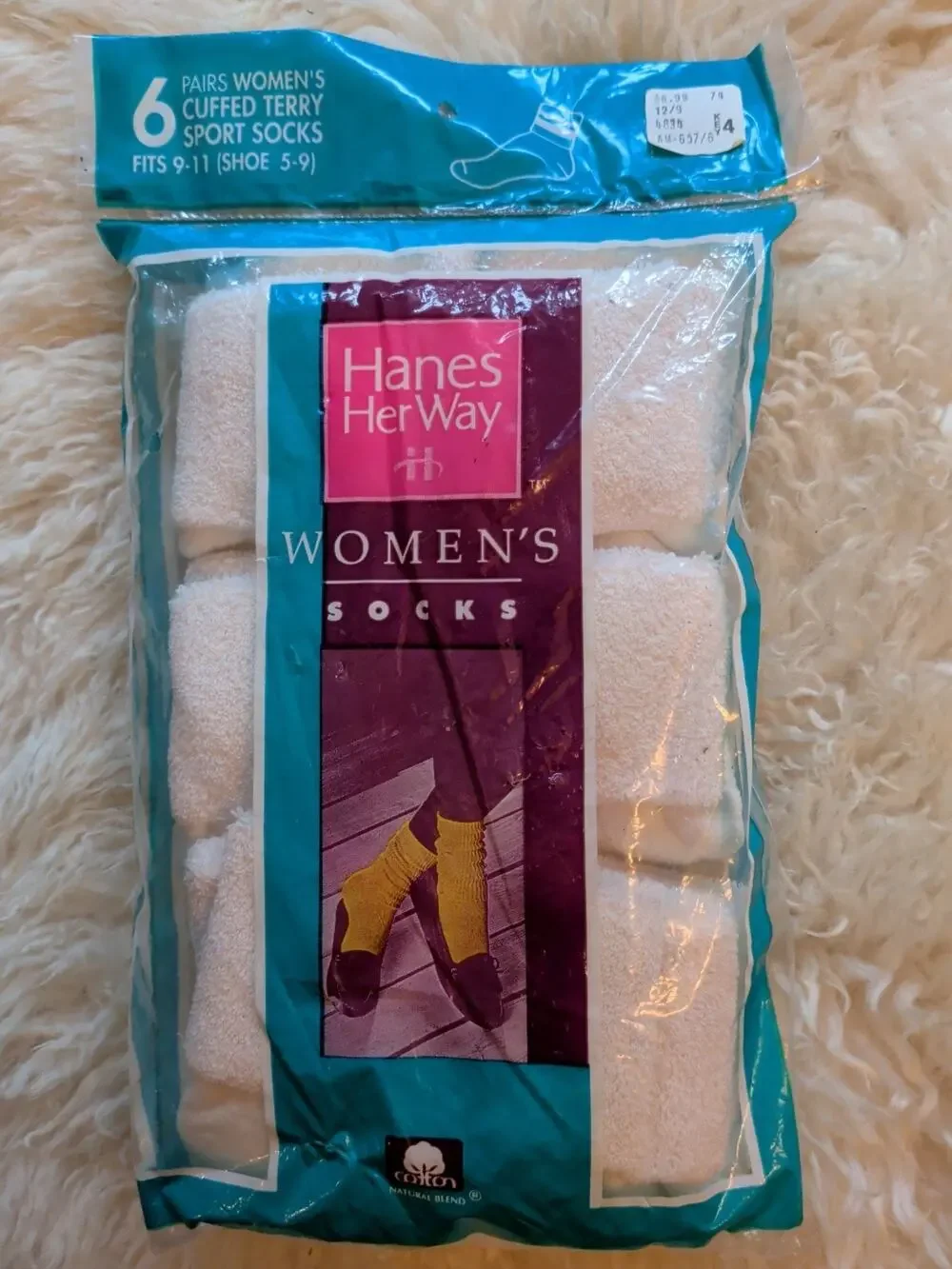 Vtg NOS Hanes Her Way Terry Crew Socks Size 9-11 6 Pack New Sealed USA Made Y2K